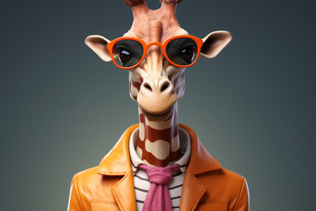 Illustrative 3D Giraffe Portrait Wearing Clothes Generative By Ai.の素材