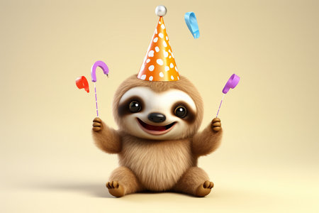Adorable Cartoon Birthday Sloth Generative By Ai.の素材
