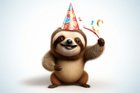 Adorable Cartoon Birthday Sloth Generative By Ai.の素材