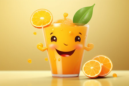 Quench Your Thirst with the Cute Orange Juice Character Generative By Ai.の素材