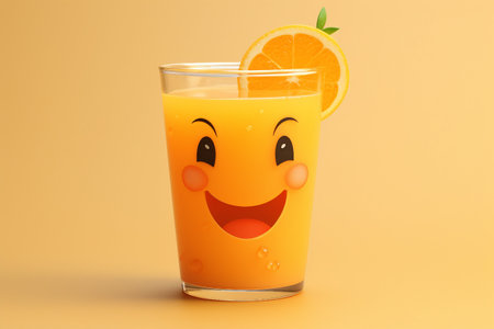 Quench Your Thirst with the Cute Orange Juice Character Generative By Ai.の素材