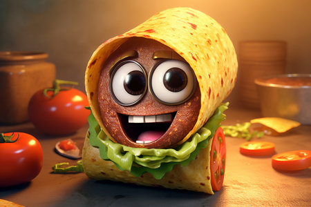 Delicious 3D Cartoon Burrito Generative By Ai.の素材