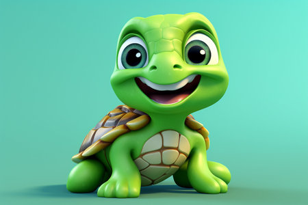 Smiling 3D Turtle in Nature's Embrace Generative By Ai.の素材