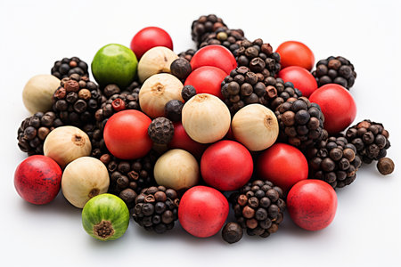 Different Colored Peppercorns on White Generative By Ai.の素材