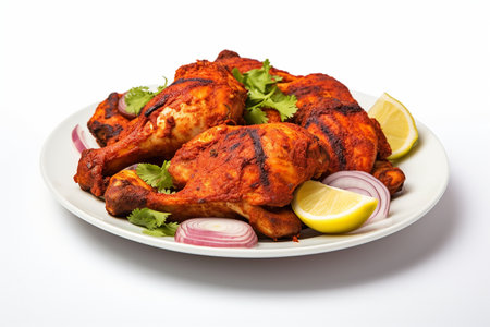 Tandoori Chicken on Plate In White Background.の素材