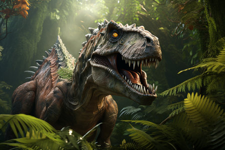 3D Ancient Dinosaur in the Jungle Generative By Ai.の素材