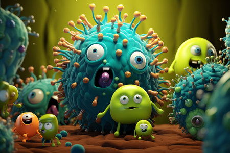 3D Bacterium Cartoon in a Tiny World Generative By Ai.の素材
