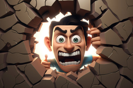 Furious 3D Cartoon Character Peeking Through a Hole Generative By Ai.の素材
