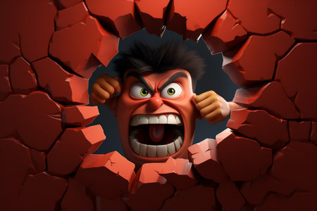 Furious 3D Cartoon Character Peeking Through a Hole Generative By Ai.の素材