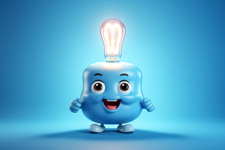 3D Cartoon Character of a Cute Brain with a Light Bulb Generative By Ai.の素材