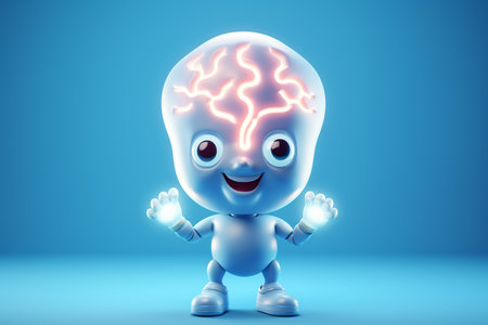 3D Cute Brain with Light Bulb Idea Generative By Ai.の素材