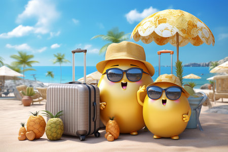 Playful 3D Summer Cartoon Character on Holiday Generative By Ai.の素材