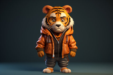A 3D Cartoon Tiger Portrait in Clothes Generative By Ai.の素材