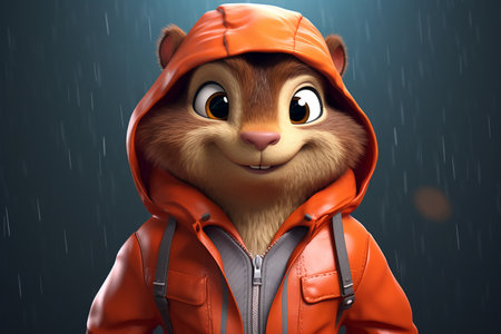 Cute 3D Cartoon Squirrel in Stylish Outfit Generative By Aiの素材