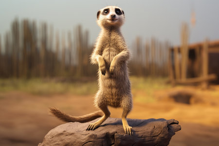 3D Cartoon Meerkat in a Wildlife Moment Generative By Ai.の素材