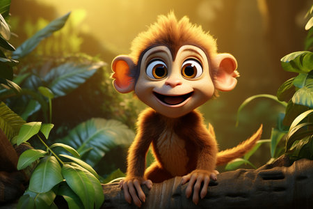 Cute 3D Baby Monkey Generative By Ai.の素材