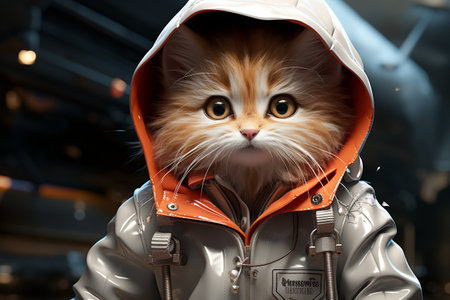 Adorable 3D Kitten in the Rain with an Umbrella Generative By Ai.の素材