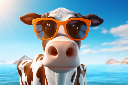 Adorable Cow with Attitude: 3D Cartoon Character in Shades Generative By Ai.の素材