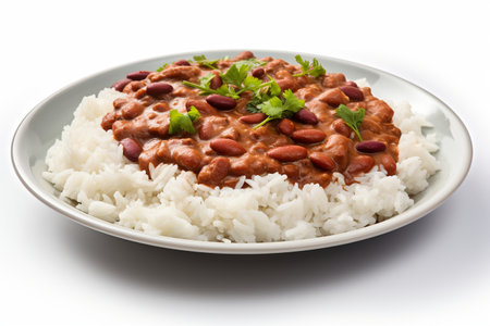 Rajma Chawal on a Plate Against a White Background Generative By Ai.の素材