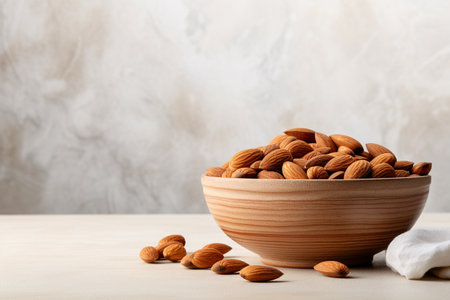 Almonds in a Rustic Wooden Bowl generative by Ai.の素材