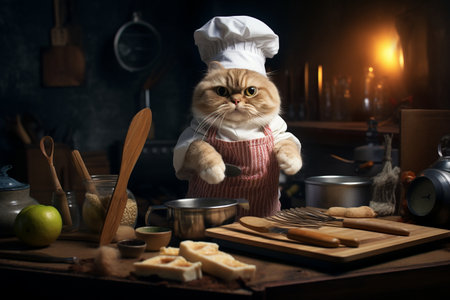 Cat Chef Whipping Up Culinary Magic generative by Aiの素材