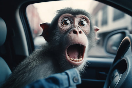 Curious Monkey Takes the Wheel generative by Ai.の素材