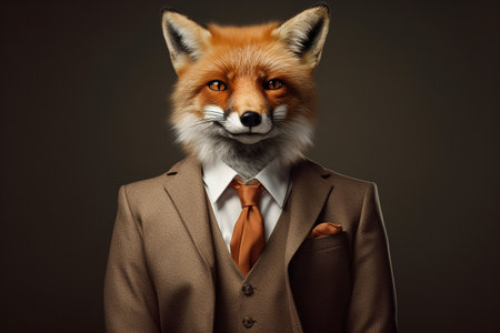 Fox in a Unique Anthropomorphic Business Suit generative by Ai.の素材