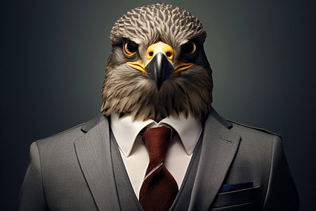 The Anthropomorphic Falcon in a Business Suit generative by Ai.の素材