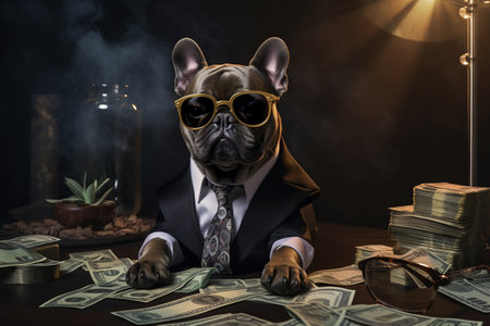 The Rich French Bulldog Accountant Managing Wealth generative by Ai.の素材
