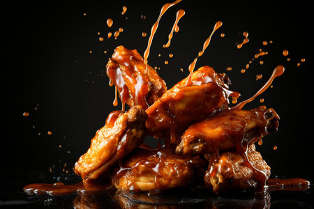 Barbecue Chicken Wings with Sauce Splash generative by Ai.の素材