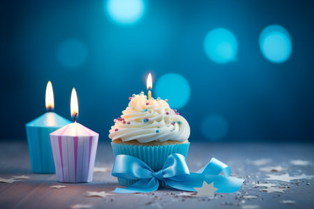Birthday Cupcake Delight with Candles generative by Ai.の素材