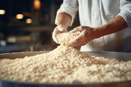 Closeup of Worker's Hands in Grain Production generative by Ai.の素材
