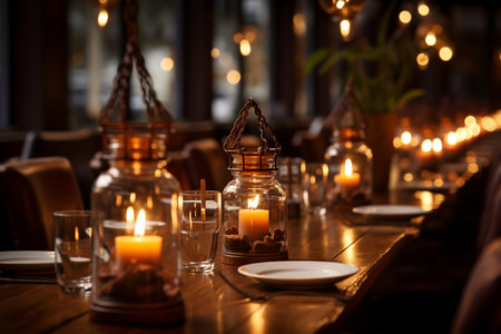 Table Candles in a Fine Restaurant generative by Ai.の素材