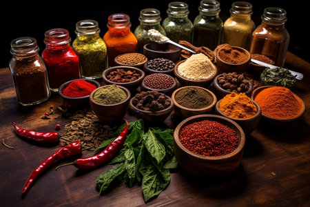 A World of Flavor: Diverse Condiments and Edible Spices generative by Ai.の素材