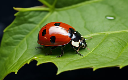 Realistic Ladybug on Green Leaf in 8K Generative By Ai.の素材