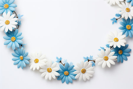 Floral Border Frame in White and Blue Generative By Ai.の素材