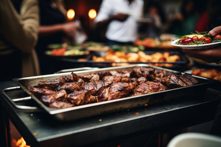 Group of People Enjoying Indoor Catering Buffet Generative By Ai.の素材