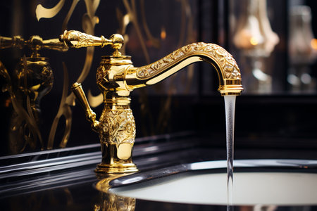 Gold Bathroom Faucet for a Lavish Touch Generative By Ai.の素材