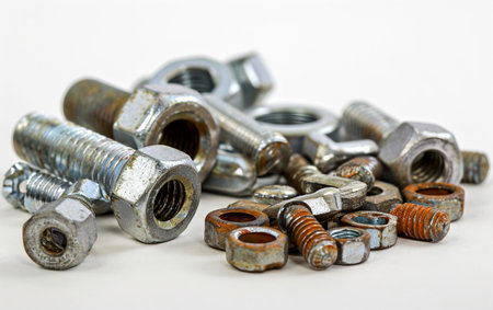 Nuts and Bolts On White Background.の素材