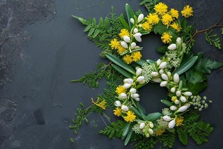 Number 8 Formed with Spring Snowdrops and Mimosa Flowersの素材