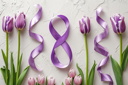 The Number 8 Crafted with Violet Ribbon and Tulip.の素材