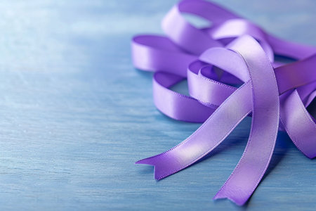 World Cancer Day: Lavender Purple Ribbons for Raising Awareness.の素材