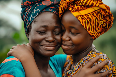A Joyful Portrait of an African Mother and Daughter Smiling Together.の素材