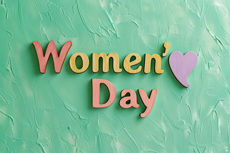 Vibrant Wooden Letters Forming "Women's Day" on Green Backgroundの素材
