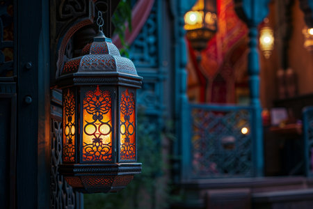 Glowing Arabic Lantern Illuminating the Nightの素材