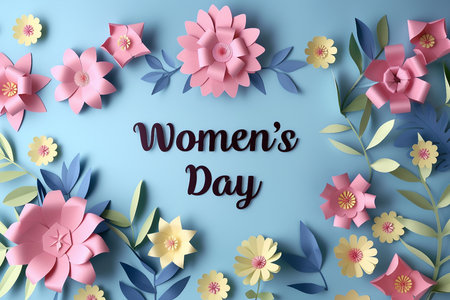 Women's Day Celebration: Paper-Cut Flowers on a Serene Backgroundの素材