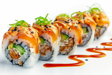 Chicken Sushi On White Background..の素材