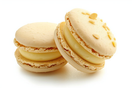 Potato Macarons Unveiled On White Background..の素材