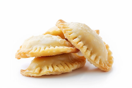 Potato Pierogi Unveiled On White Background..の素材