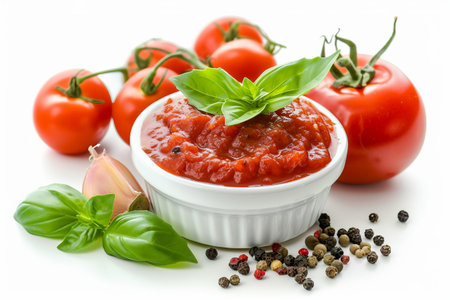 Tomato Chutney Unveiled On White Background..の素材